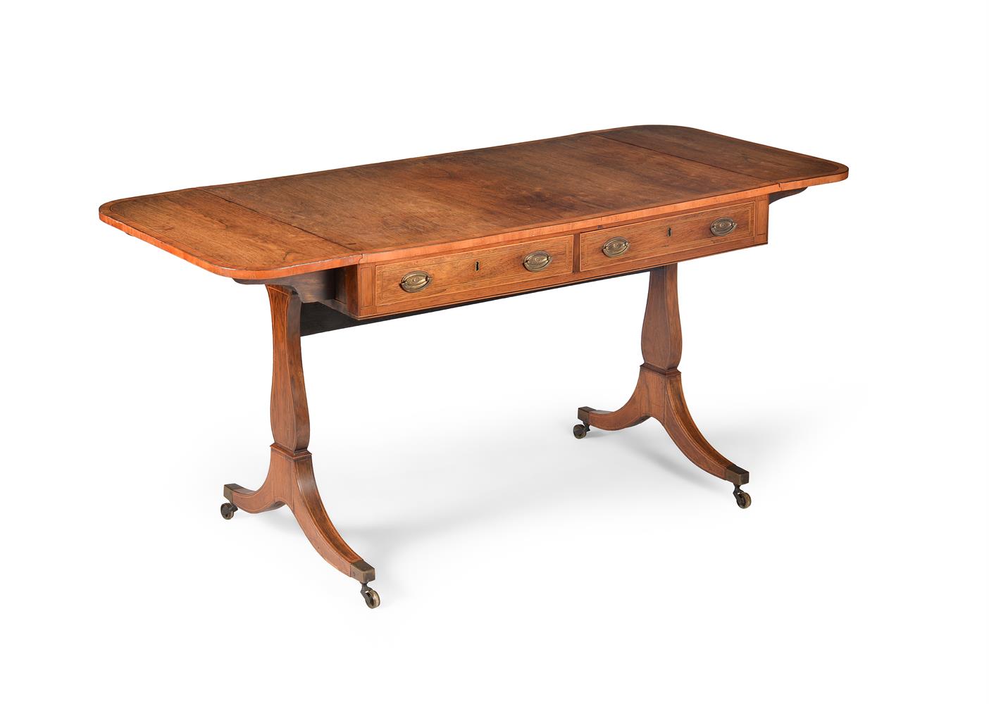 Y A REGENCY ROSEWOOD, SATINWOOD CROSSBANDED AND LINE INLAID SOFA TABLE, CIRCA 1815 - Image 3 of 4