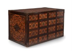 Y AN INDO PORTUGUESE EXOTIC HARDWOOD AND MARQUETRY TABLE CABINET, POSSIBLY GOAN, EARLY 18TH CENTURY