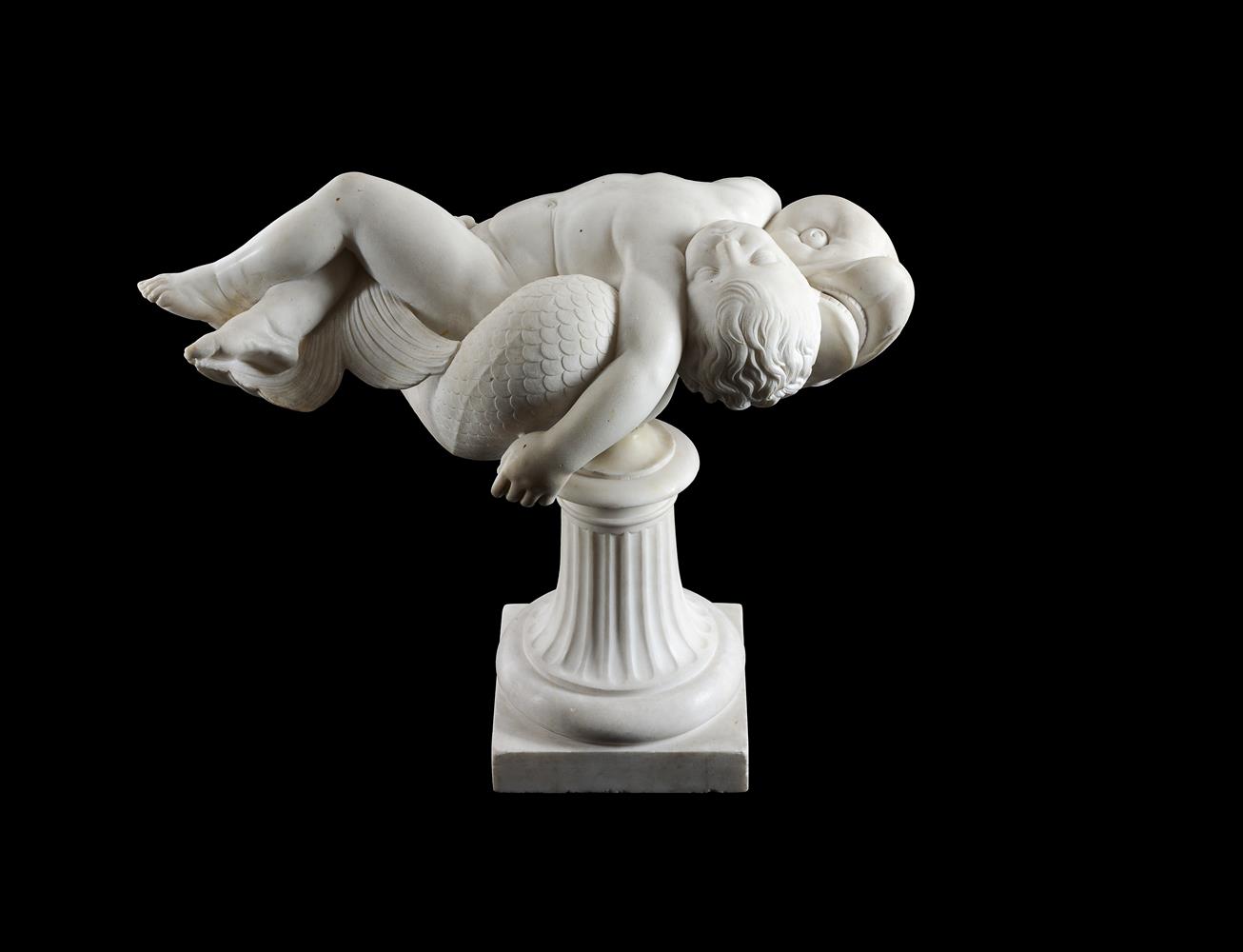 AFTER JOSEPH NOLLEKENS (1737-1825), A MARBLE GROUP 'CHILD BEING CARRIED BY A DOLPHIN'