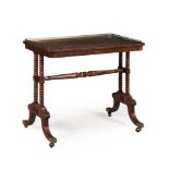 Y A GEORGE IV ROSEWOOD AND GILT METAL MOUNTED SIDE OR WRITING TABLE, IN THE MANNER OF GILLOWS