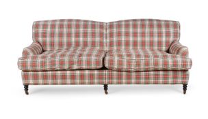 AN UPHOLSTERED SOFA, IN VICTORIAN STYLE, ATTRIBUTED TO GEORGE SMITH, LATE 20TH CENTURY