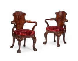 A PAIR OF WILLIAM IV MAHOGANY AND 'PLUM PUDDING' MAHOGANY ARMCHAIRS, ATTRIBUTED TO GILLOWS