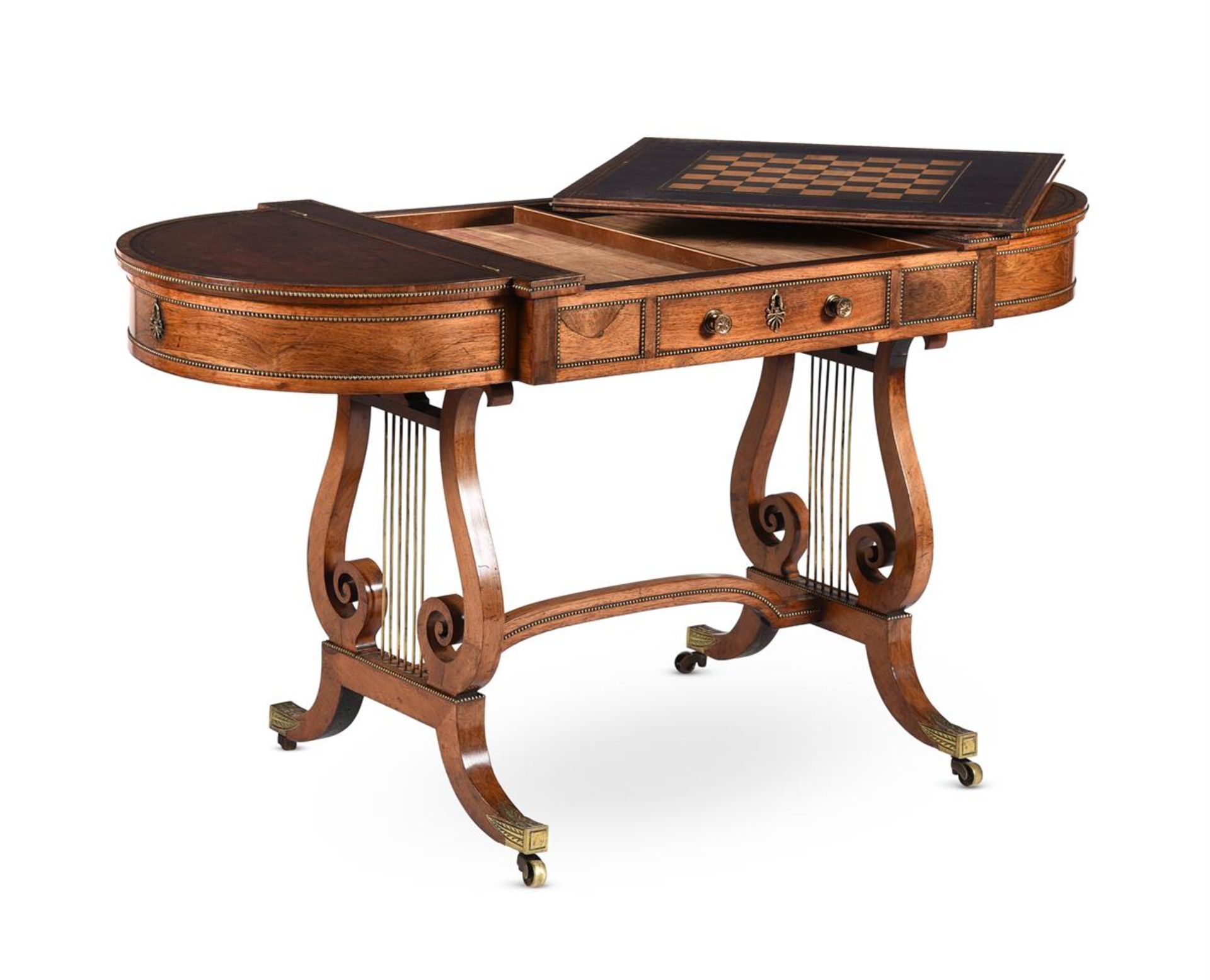 Y A REGENCY ROSEWOOD AND GILT METAL MOUNTED WRITING AND GAMES TABLE, ATTRIBUTED TO GILLOWS - Image 3 of 10
