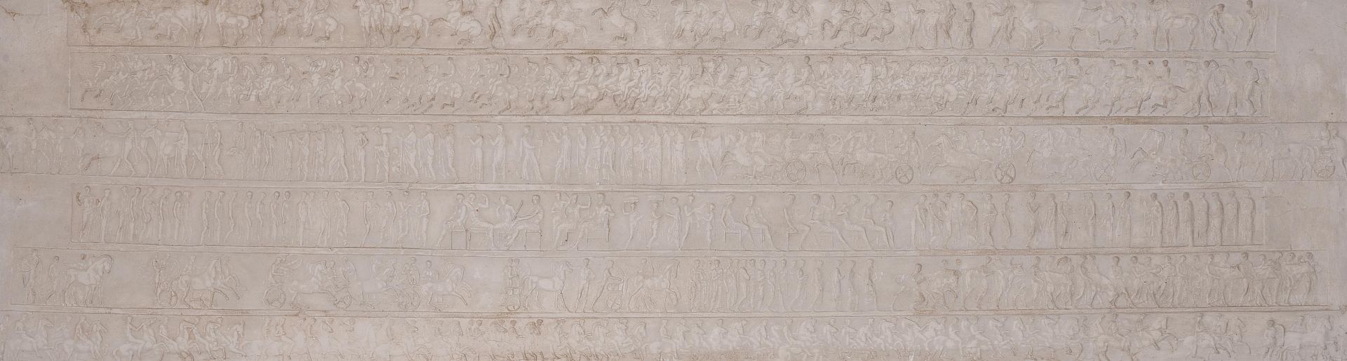 A SET OF THREE FRAMED PLASTER RELIEFS OF SECTIONS OF THE PARTHENON FRIEZE, 20TH CENTURY