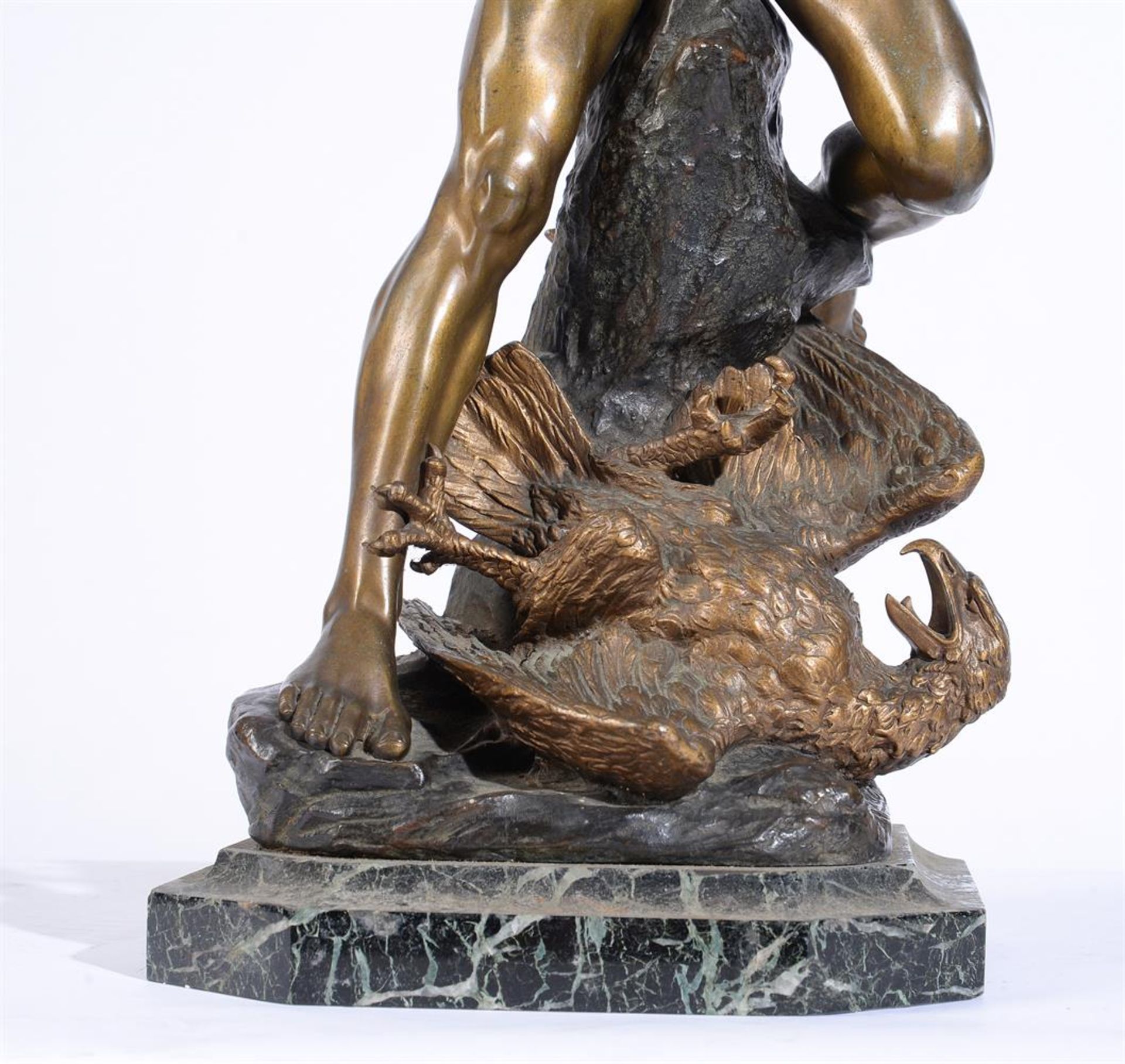 AFTER EDOUARD DROUOT (FRENCH, 1859-1945), A PART GILDED BRONZE FIGURE 'PROMETHEUS AND THE EAGLE' - Image 4 of 7