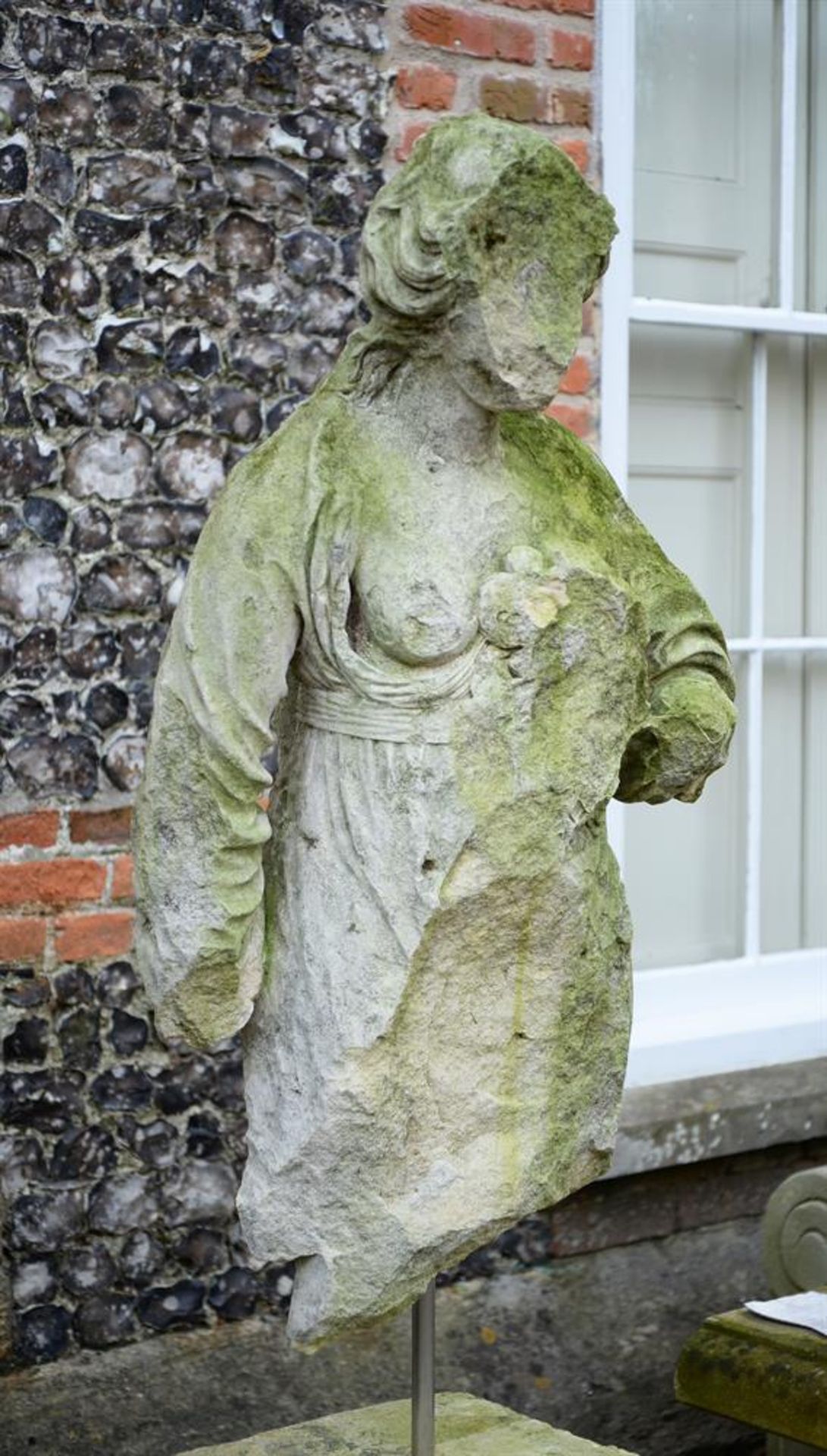 A FRAGMENTARY CARVED STONE THREE QUARTER LENGTH FEMALE FIGURE, CIRCA 1780 - Image 2 of 2