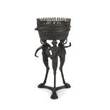 A BRONZE MODEL OF A POMPEIAN TRIPOD BRAZIER WITH MONOPODIA SATYR LEGS, LATE 19TH CENTURY