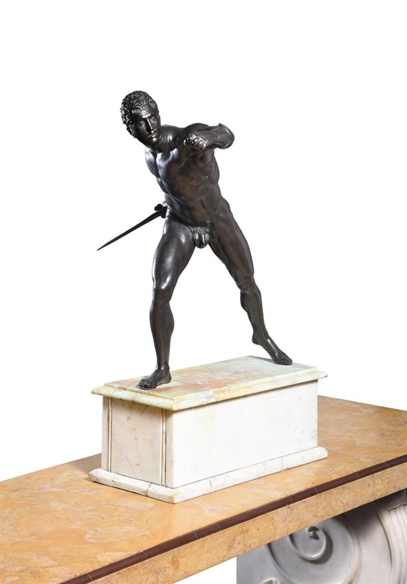 AFTER THE ANTIQUE, A BRONZE FIGURE OF THE BORGHESE GLADIATOR, ITALIAN - Image 2 of 6