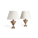 A PAIR OF PORTASANTA AND GILT METAL MOUNTED TABLE LAMPS, LATE 19TH/EARLY 20TH CENTURY