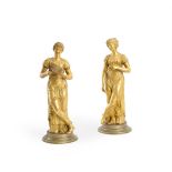 A PAIR OF GILT BRONZE FIGURES EMBLEMATIC OF THE MUSES OF THE ARTS, FRENCH