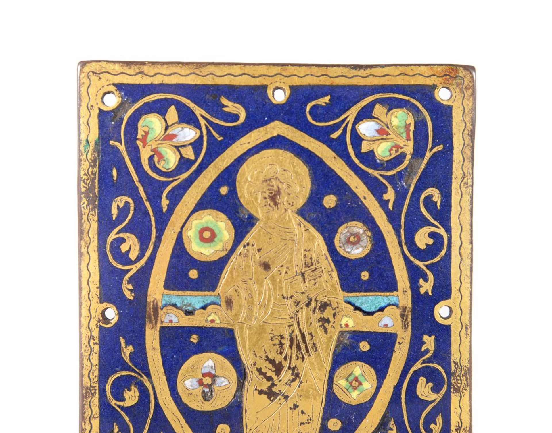 A SMALL LIMOGES COPPER-GILT AND ENAMELLED PANEL, POSSIBLY 13-14TH CENTURY - Image 2 of 4
