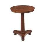 A REGENCY POLLARD OAK PEDESTAL OCCASIONAL TABLE, IN THE MANNER OF GEORGE BULLOCK