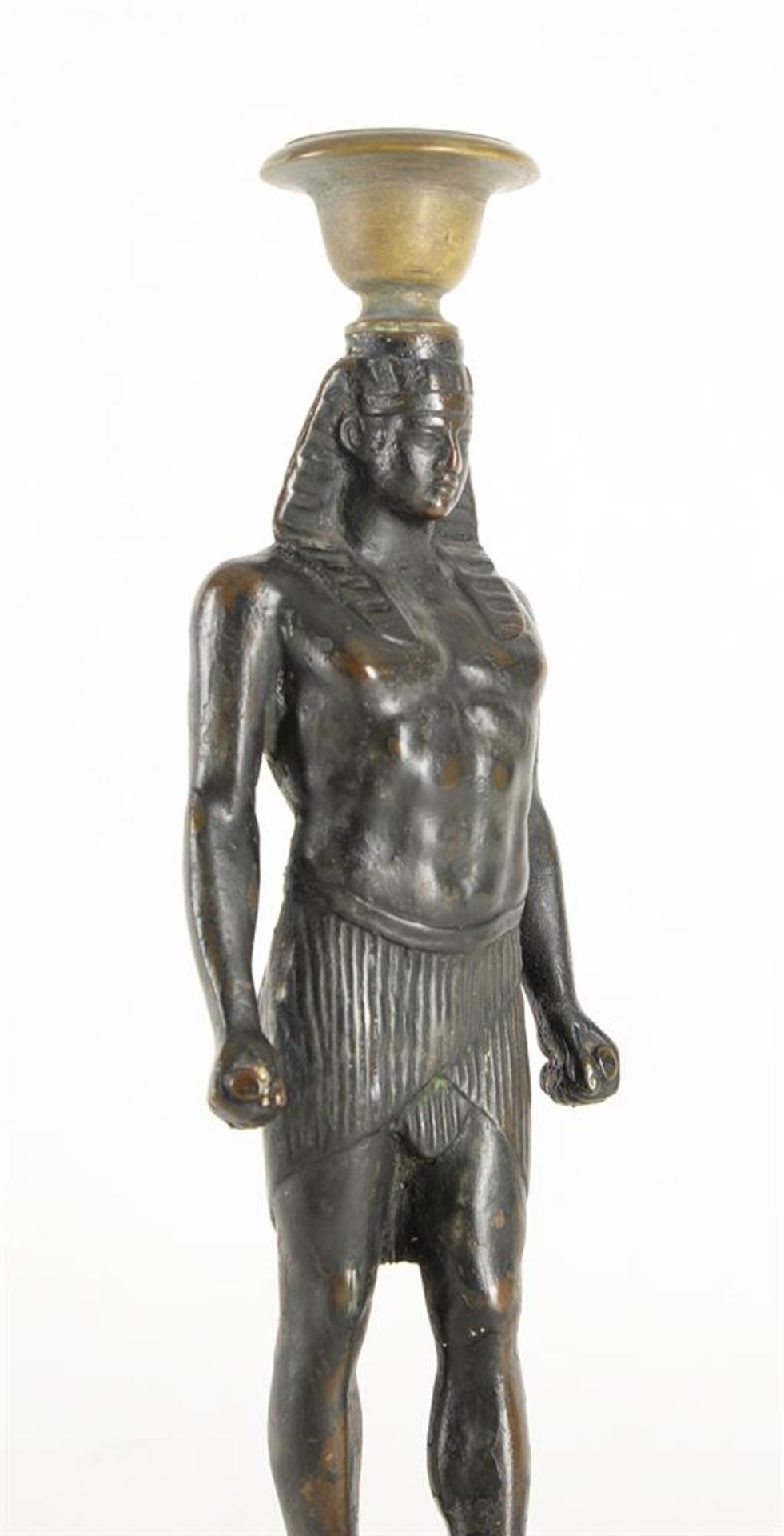 A PAIR OF BRONZE CANDLESTICKS IN THE FORM OF ANTINOUS AS OSIRIS, ITALIAN OR FRENCH, 19TH CENTURY - Image 3 of 5