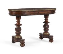 Y A GEORGE IV ROSEWOOD, SPECIMEN MARBLE AND GILT METAL MOUNTED SIDE OR WRITING TABLE, CIRCA 1825