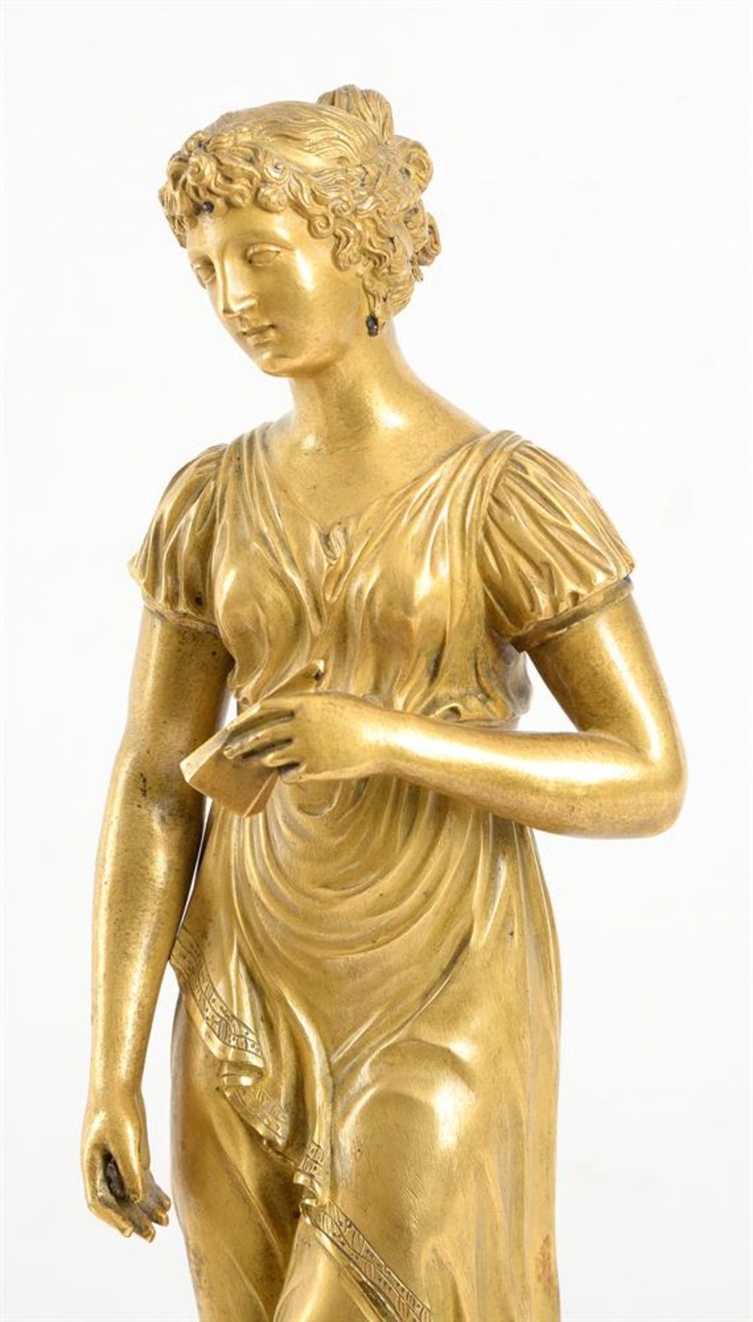 A PAIR OF GILT BRONZE FIGURES EMBLEMATIC OF THE MUSES OF THE ARTS, FRENCH - Image 3 of 4