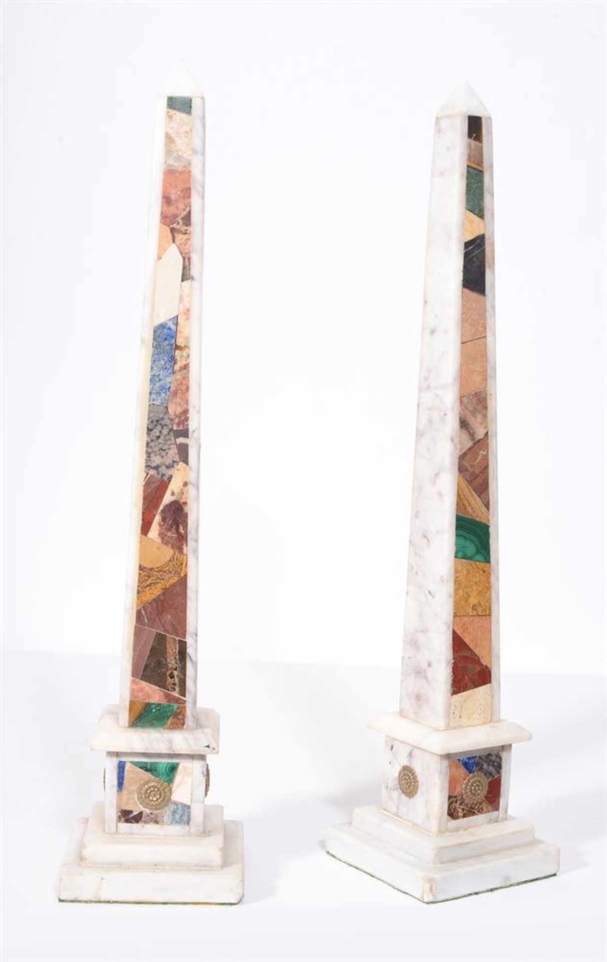 A PAIR OF SPECIMEN HARDSTONE SET AND GILT METAL MOUNTED OBELISKS, IN EARLY 19TH CENTURY STYLE - Image 3 of 3