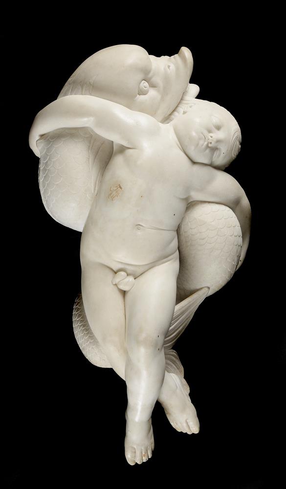 AFTER JOSEPH NOLLEKENS (1737-1825), A MARBLE GROUP 'CHILD BEING CARRIED BY A DOLPHIN' - Bild 2 aus 9