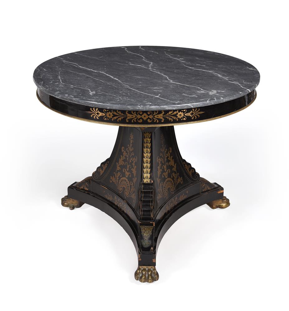 Y A LOUIS PHILIPPE EBONY AND BRASS MARQUETRY CENTRE TABLE, SECOND QUARTER 19TH CENTURY
