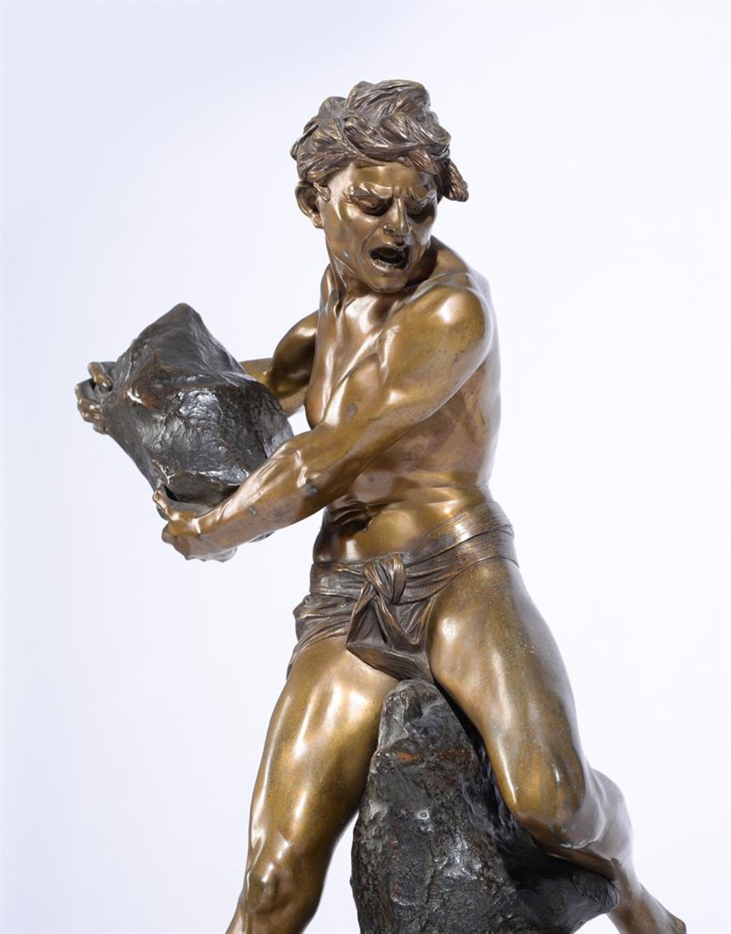 AFTER EDOUARD DROUOT (FRENCH, 1859-1945), A PART GILDED BRONZE FIGURE 'PROMETHEUS AND THE EAGLE' - Image 3 of 7