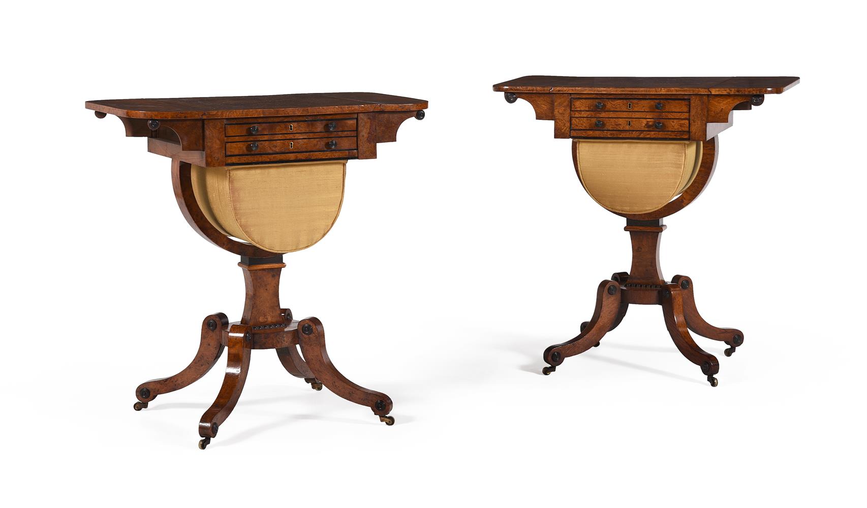 A GEORGE IV POLLARD OAK PEMBROKE WORK TABLE, CIRCA 1825