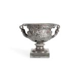 A SILVER PLATED MODEL OF THE WARWICK VASE, 19TH CENTURY