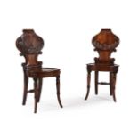 A PAIR OF REGENCY MAHOGANY HALL CHAIRS, CIRCA 1815