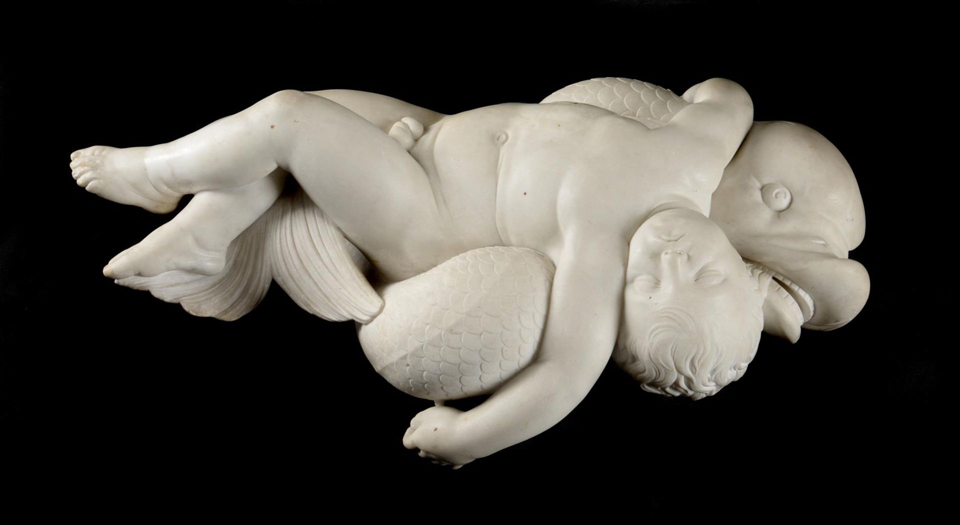 AFTER JOSEPH NOLLEKENS (1737-1825), A MARBLE GROUP 'CHILD BEING CARRIED BY A DOLPHIN' - Image 5 of 9
