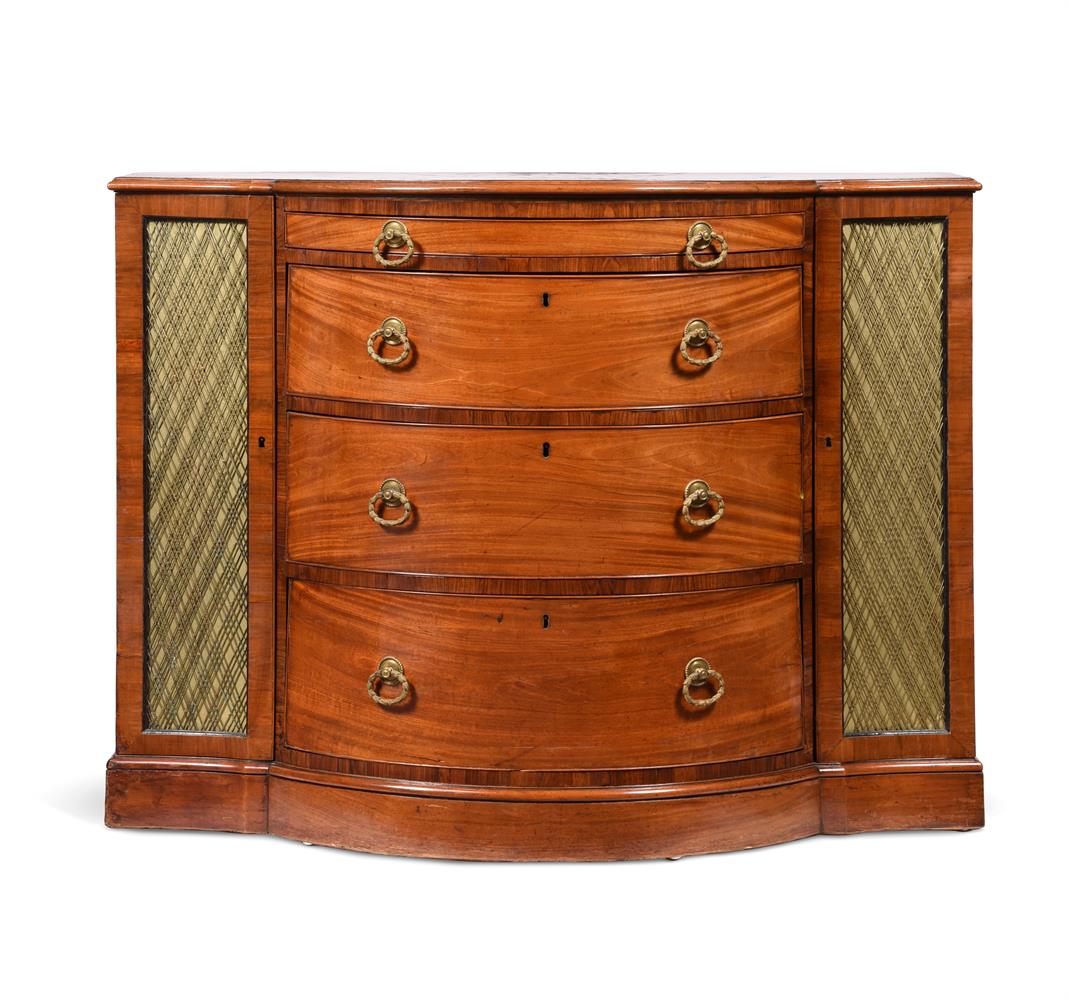 Y A SATINWOOD AND MARQUETRY SIDE CABINET, CIRCA 1790 AND LATER