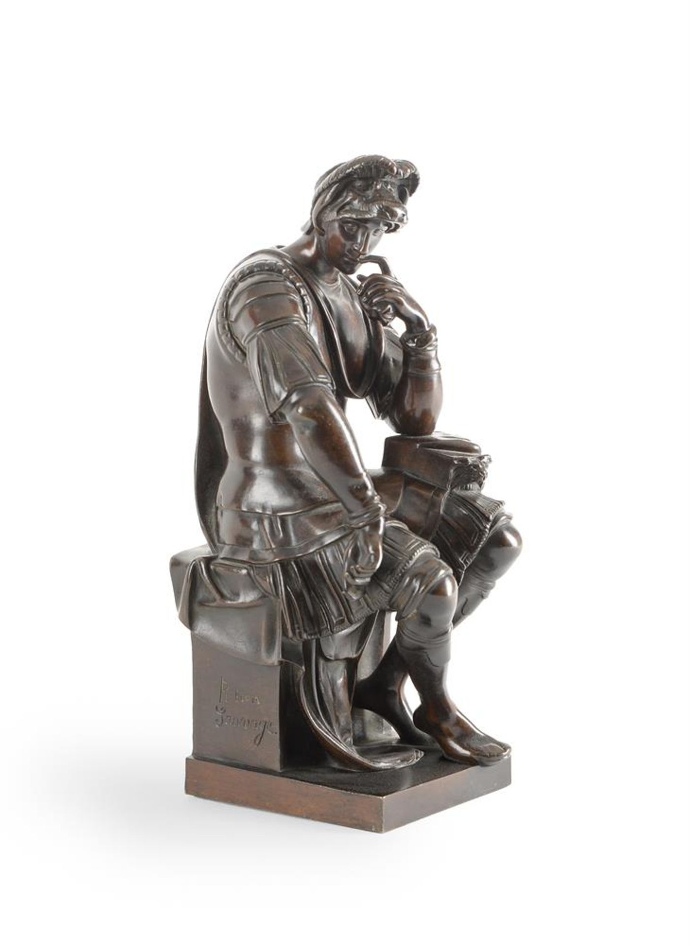 AFTER MICHELANGELO, BRONZE FIGURE 'LORENZO DE MEDICI' FRENCH, LATE 19TH/EARLY 20TH CENTURY