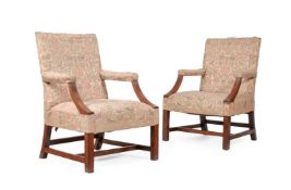A PAIR OF GEORGE III MAHOGANY GAINSBOROUGH ARMCHAIRS, LATE 18TH CENTURY