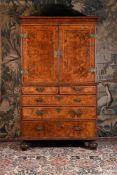A WILLIAM & MARY BURR WALNUT AND MARQUETRY CABINET ON CHEST, CIRCA 1690