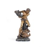 AFTER EDOUARD DROUOT (FRENCH, 1859-1945), A PART GILDED BRONZE FIGURE 'PROMETHEUS AND THE EAGLE'
