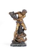 AFTER EDOUARD DROUOT (FRENCH, 1859-1945), A PART GILDED BRONZE FIGURE 'PROMETHEUS AND THE EAGLE'