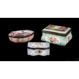 ENAMEL BOXES TO INCLUDE AN ENGLISH ENAMEL TABLE SNUFF BOX, CIRCA 1800