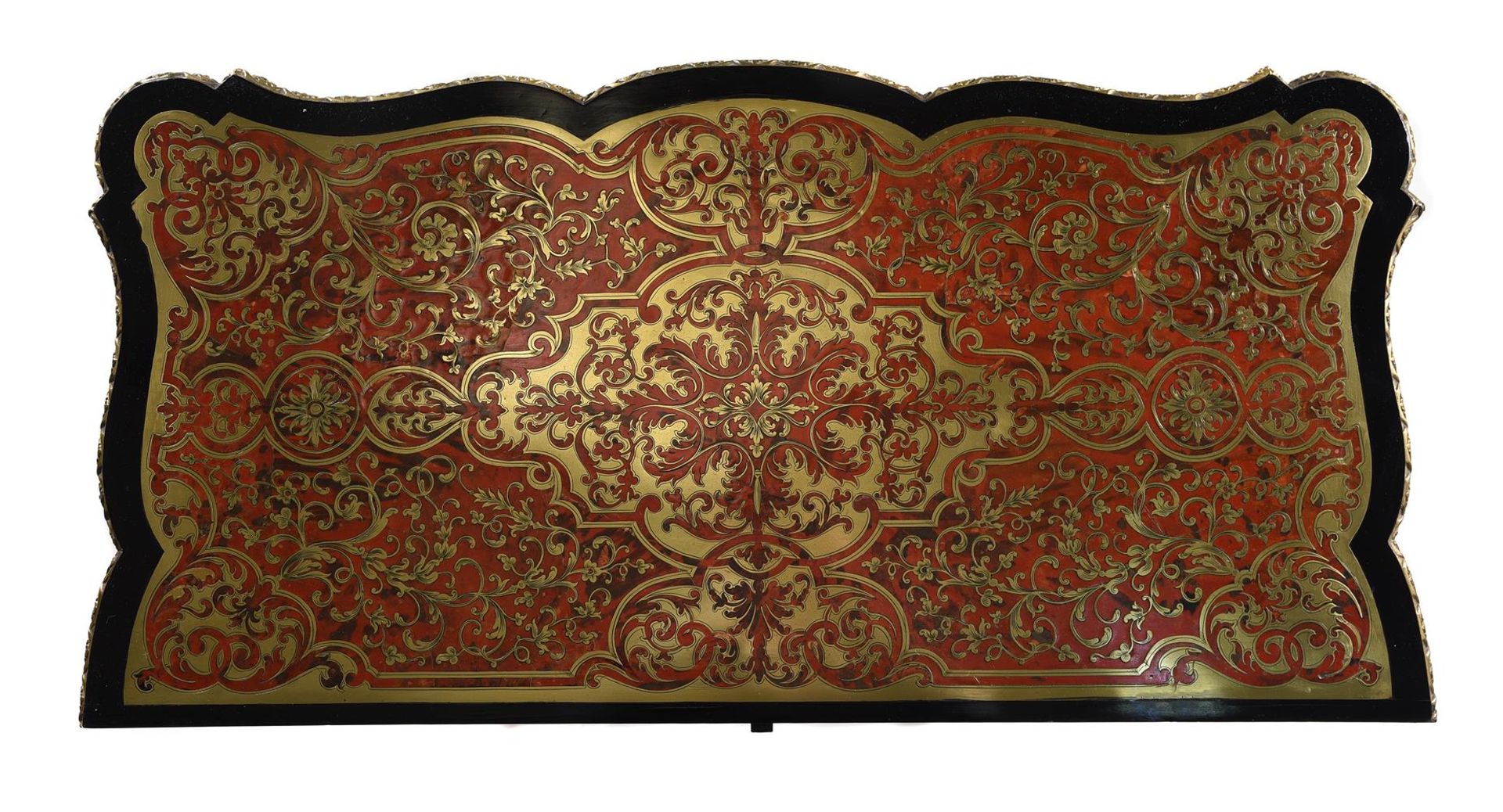 Y A PAIR OF NAPOLEON III SCARLET TORTOISESHELL & BRASS MARQUETRY CARD TABLES - Image 6 of 9