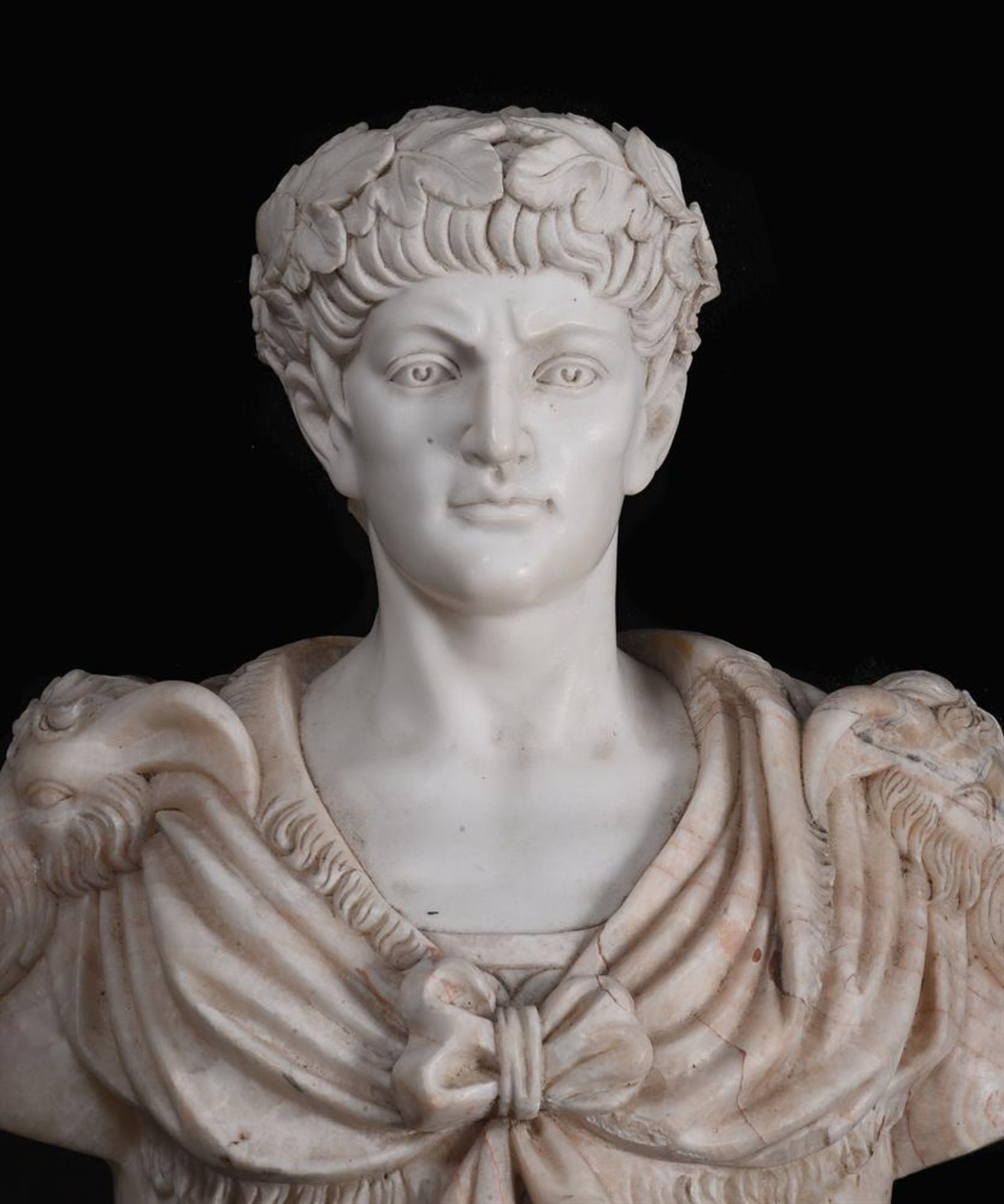 AFTER THE ANTIQUE, A CARVED MARBLE BUST OF A ROMAN EMPEROR, 20TH CENTURY - Image 2 of 2