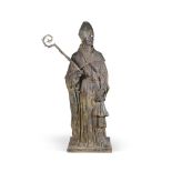 A LIFE SIZE BRONZE FIGURE OF A BISHOP, PROBABLY MID-19TH CENTURY
