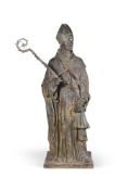 A LIFE SIZE BRONZE FIGURE OF A BISHOP, PROBABLY MID-19TH CENTURY