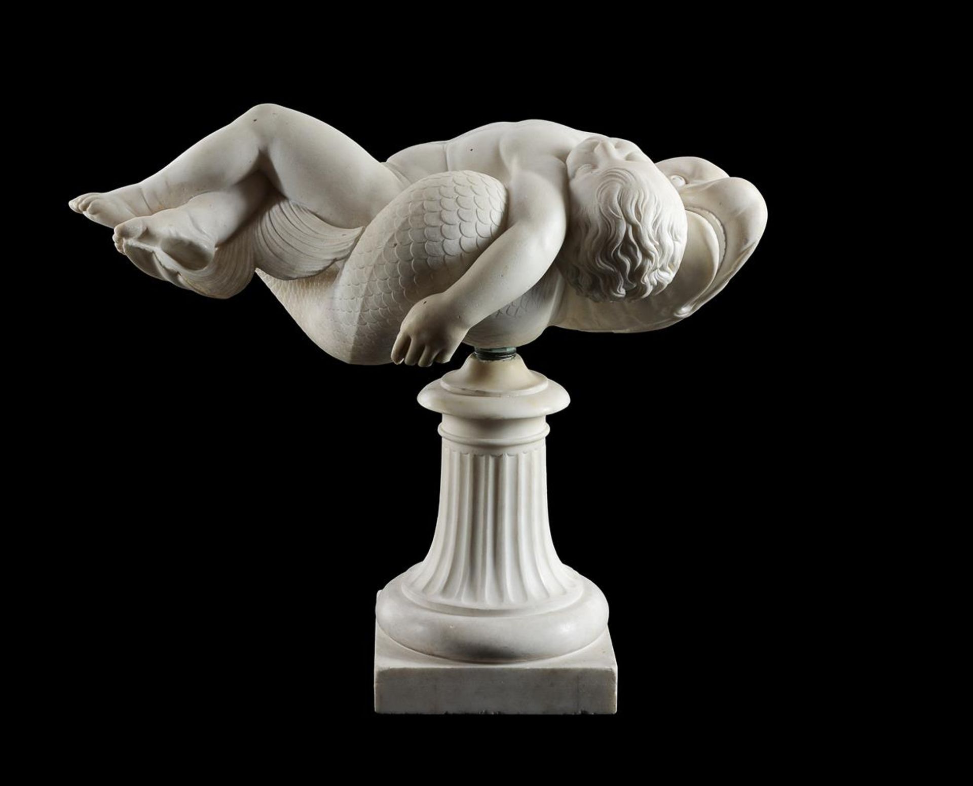 AFTER JOSEPH NOLLEKENS (1737-1825), A MARBLE GROUP 'CHILD BEING CARRIED BY A DOLPHIN' - Image 9 of 9