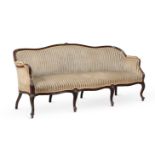 A MAHOGANY AND UPHOLSTERED SETTEE, IN GEORGE III FRENCH HEPPLEWHITE STYLE, 19TH CENTURY