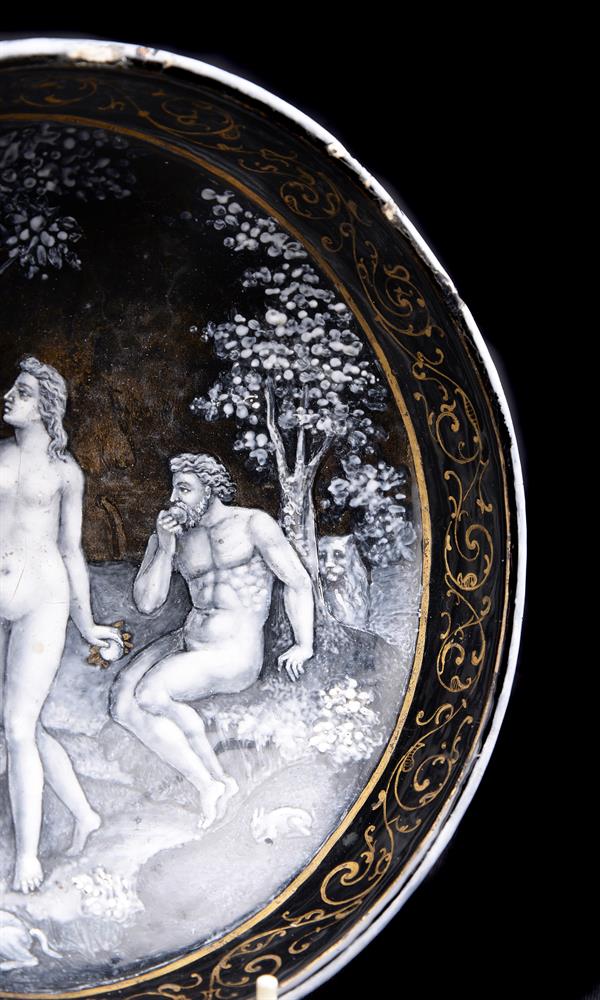 A RARE LIMOGES GRISAILLE AND GILT ENAMEL BOWL 'ADAM AND EVE EATING OF THE FORBIDDEN FRUIT' - Image 3 of 5