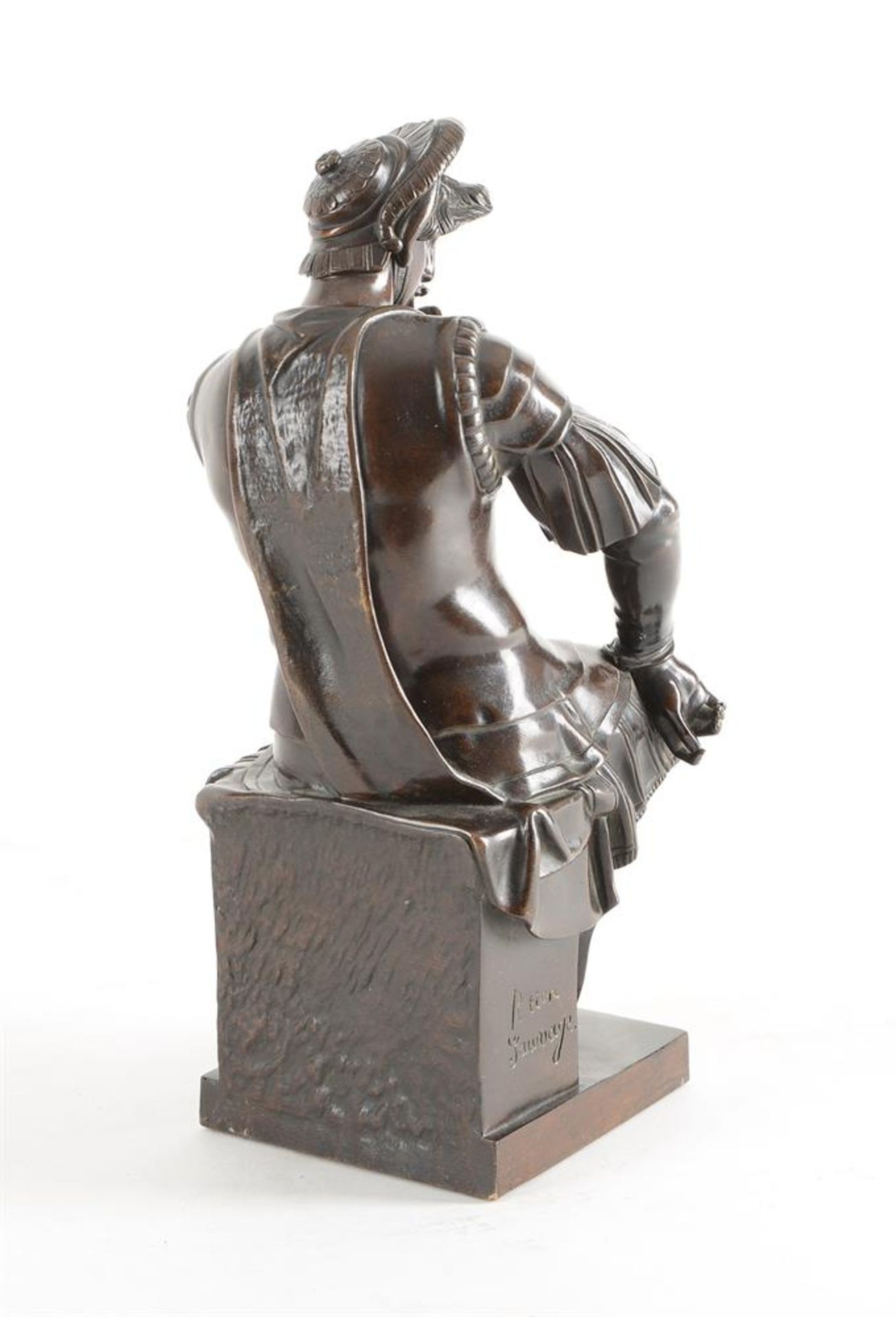 AFTER MICHELANGELO, BRONZE FIGURE 'LORENZO DE MEDICI' FRENCH, LATE 19TH/EARLY 20TH CENTURY - Image 4 of 5