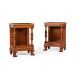 A PAIR OF AMBOYNA & MAHOGANY CONSOLE TABLES, IN GEORGE IV STYLE, 20TH CENTURY
