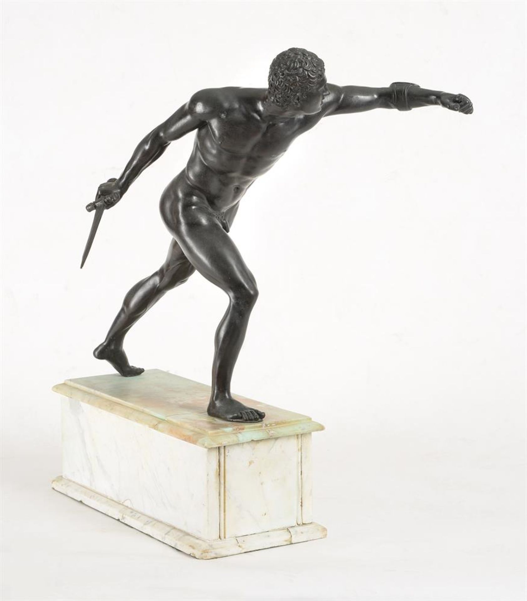 AFTER THE ANTIQUE, A BRONZE FIGURE OF THE BORGHESE GLADIATOR, ITALIAN - Image 3 of 6