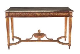 AN OAK AND PARCEL GILT CONSOLE TABLE, IN LOUIS XVI STYLE, 19TH CENTURY
