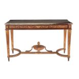 AN OAK AND PARCEL GILT CONSOLE TABLE, IN LOUIS XVI STYLE, 19TH CENTURY