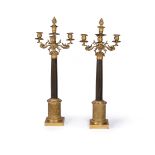 A PAIR OF FRENCH ORMOLU AND PATINATED BRONZE FIVE-LIGHT CANDELABRA, LATE 19TH CENTURY