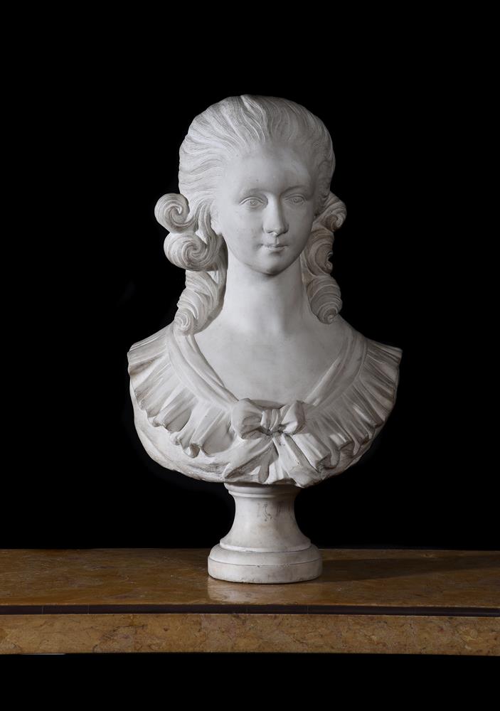 A MARBLE BUST OF A YOUNG WOMAN, IN THE LOUIS XVI MANNER, 19TH CENTURY - Image 2 of 3