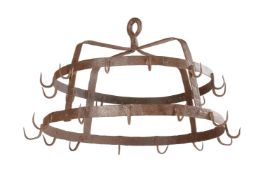 A COUNTRY HOUSE KITCHEN WROUGHT IRON GAME CROWN, CIRCA 1800