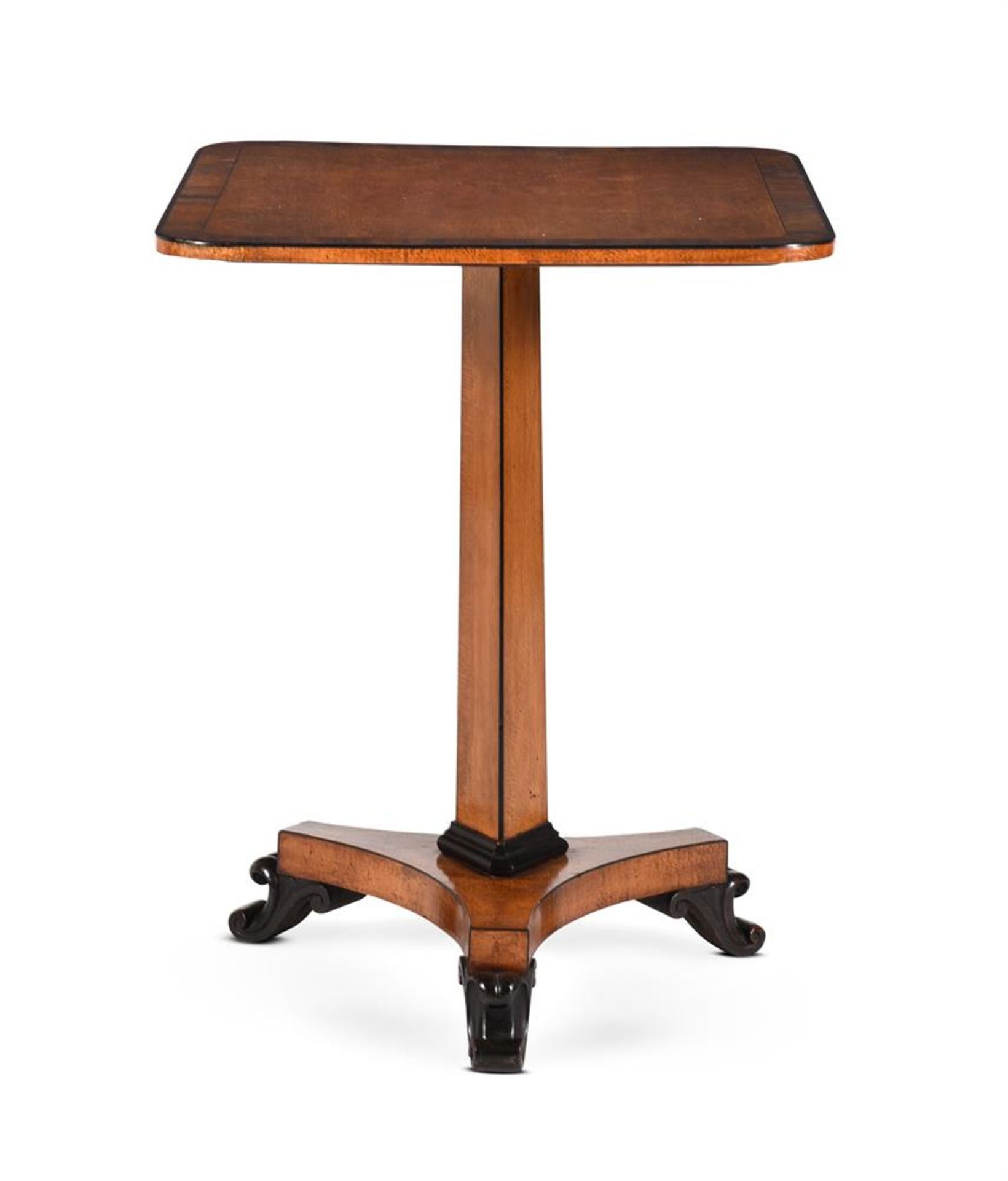 Y A GEORGE IV SYCAMORE, GONCALO ALVES BANDED AND EBONISED PEDESTAL TABLE, CIRCA 1825